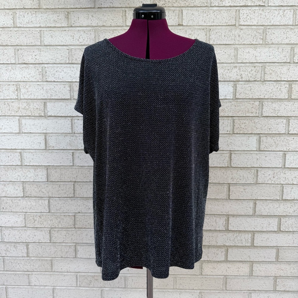 Notations Woman Black Metallic Silver Textured Top Blouse Sparkly Size 2X